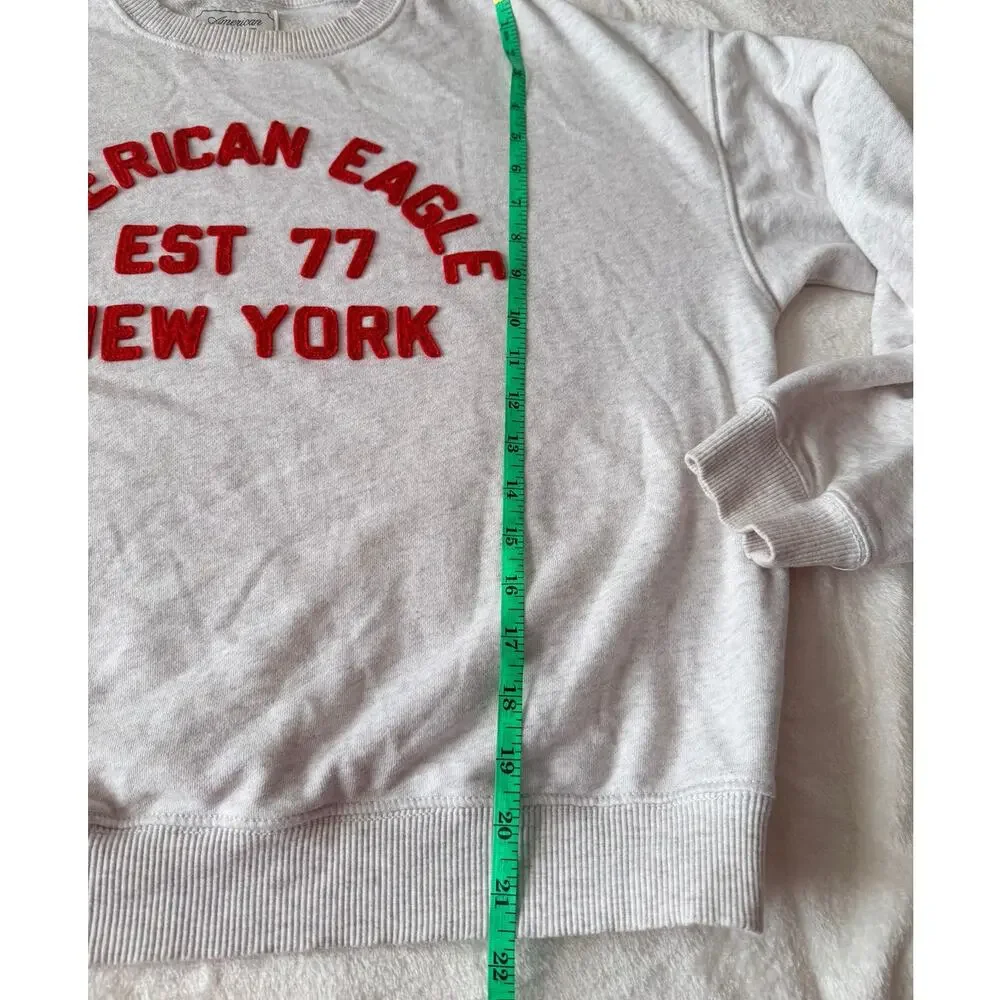 American Eagle Womens S Oversized Chenille Logo Sweatshirt Gray Red